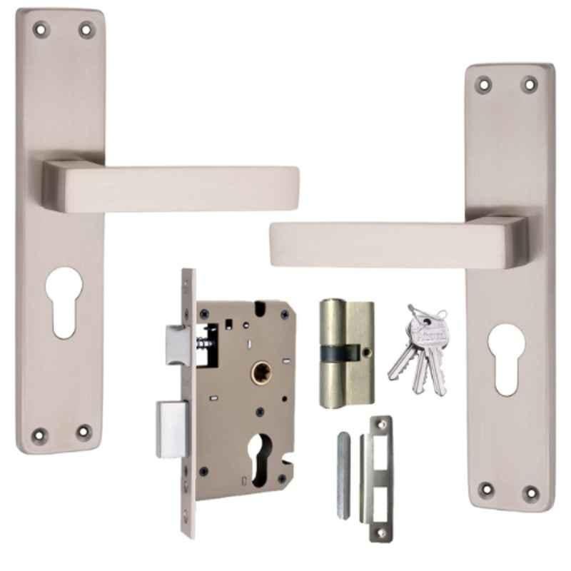 ATOM 204mm Alloy Steel Silver Satin Finish Mortise Door Lock Set, MH-FORTUNE-CY-SS-BSK