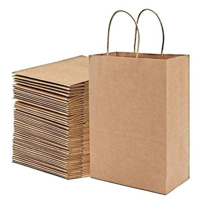 PRB Bags B08PRQRHP6 3kg Brown Curves Kraft Paper Shopping Bag (Pack of 100)