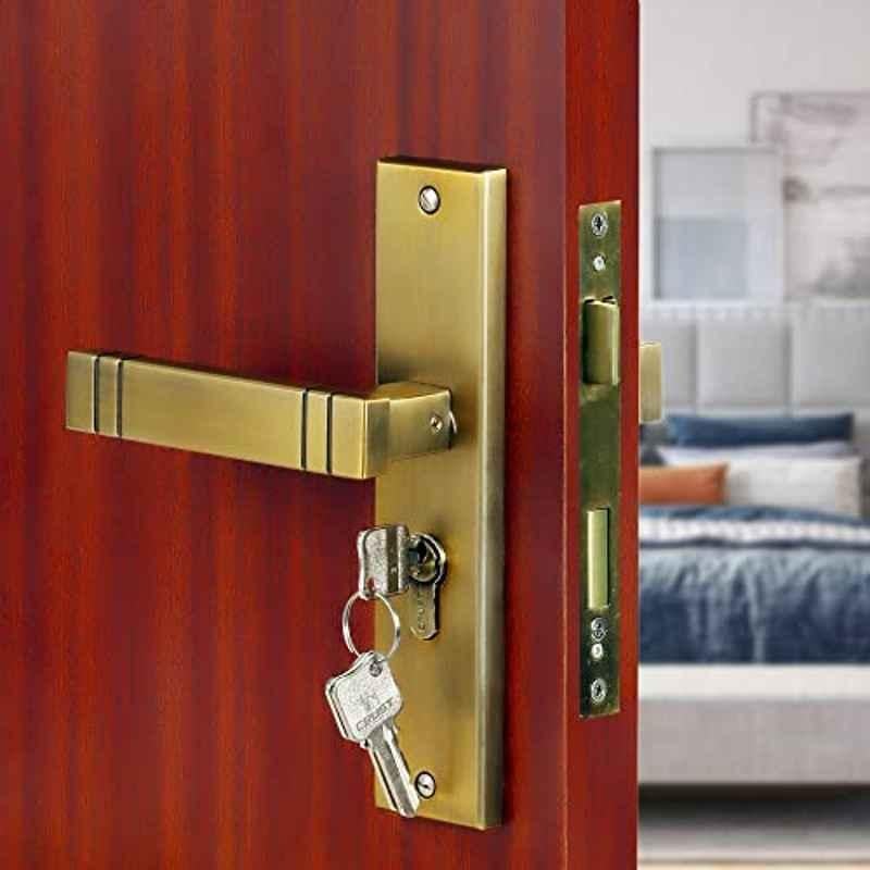 Voltizi Spacio 8 inch Stainless Steel Matt Antique Brass Finish Cylindrical Plate Mortise Door Lock Handle Set