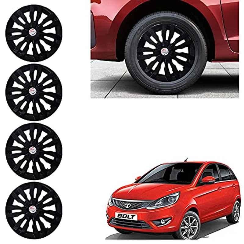 Auto Pearl 4 Pcs 14 inch ABS Black Wheel Cover Set for TATA Bolt