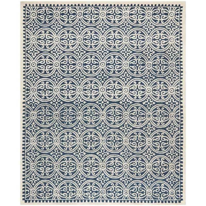 Carpetify 3x5ft Blue & White Handmade Embossed Woolen Area Rug, 0729Y5A8KT6