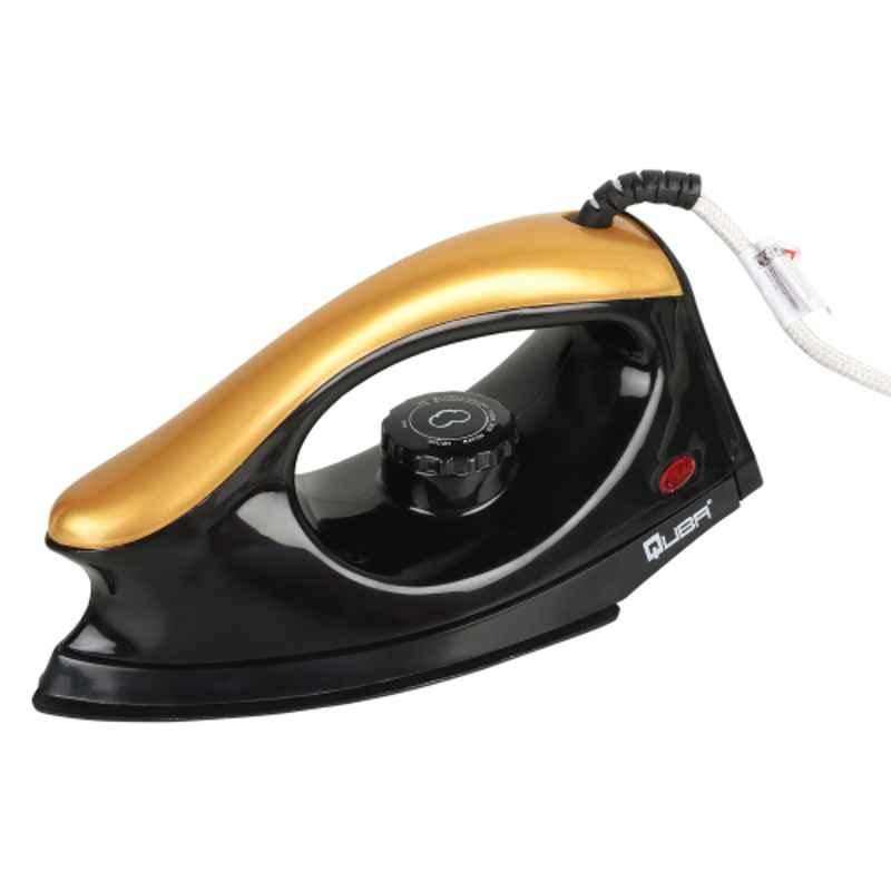 Quba 1000W Golden & Black Electric Dry Iron with Non-Stick Soleplate, DRFLORAGB