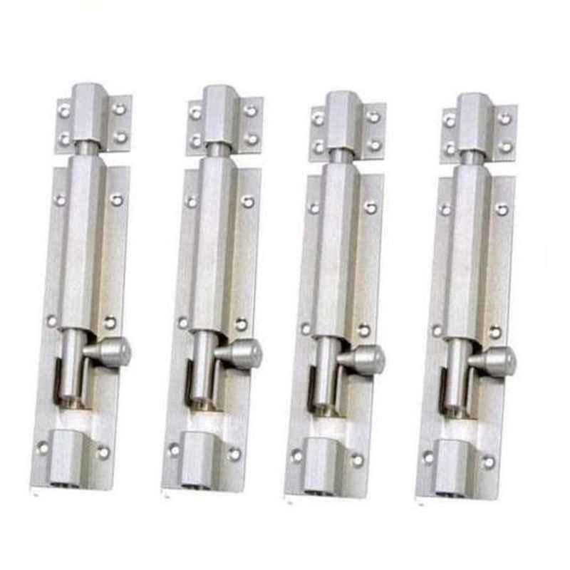 Smart Shophar 8 inch Brass Nickel Silver Hex Tower Bolt, SHA10TW-HEX-NS08-P4 (Pack of 4)