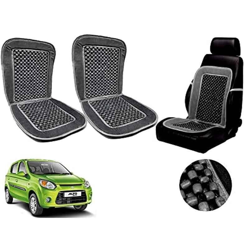 Auto Pearl PU, Velvet & Wooden Beads Grey Rectangular Seat Cushion for Maruti Suzuki Alto 800 New (Pack of 2 )