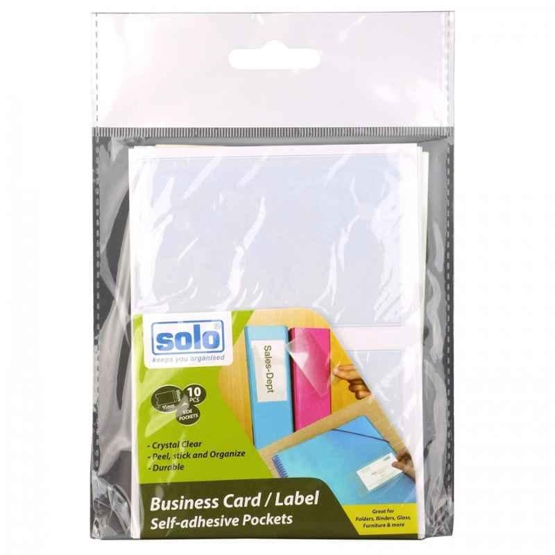 Solo Highly Transparent 10 Pcs Side Loading Business Card/Label Self Adhesive Pockets Pack, PKT 01 (Pack of 80)