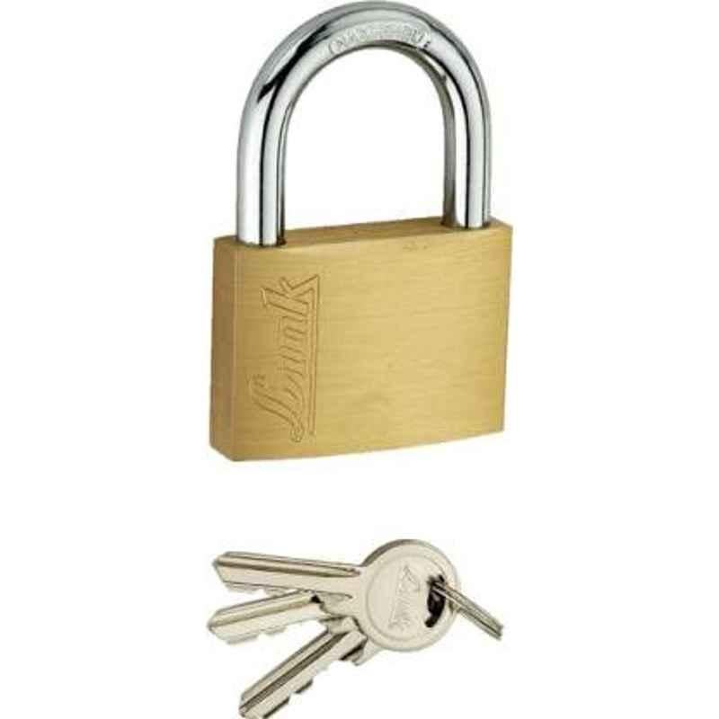Link 60mm Solid Brass Hardened Shackle Padlock with 3 Keys & Free Key Hanger, PT-60