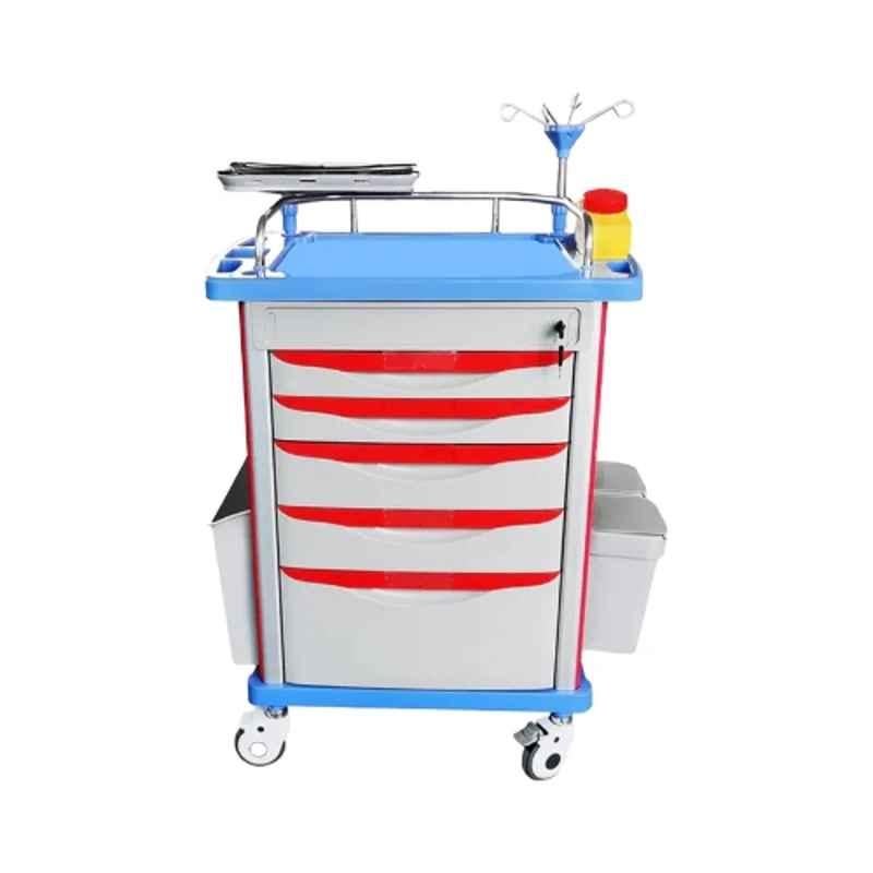 Inaithiram ABSCCT5PUC 50-100kg 850x520x1045mm Aluminium Steel & ABS Plastic Gray & Blue Crash Cart Trolley with 360 deg Swivel PU Wheels & Brake