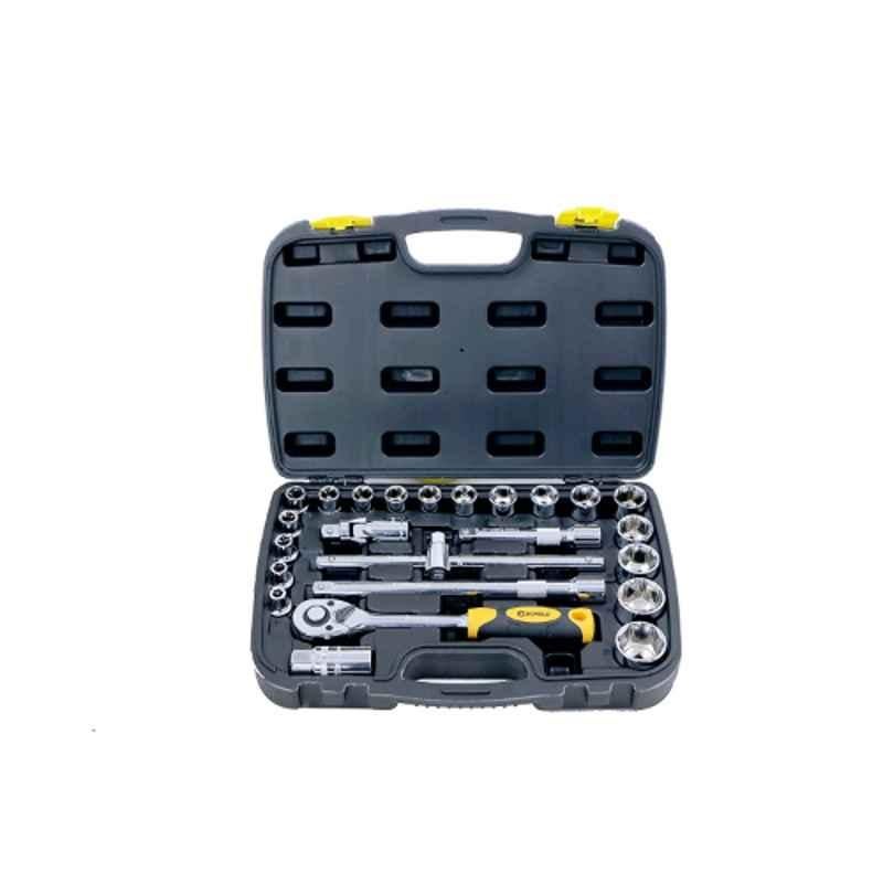 Durelo 24 Pcs Chrome Vanadium Steel Set 1-2 inch SQ Drive Metric 6 Point 8-32mm Socket, D-S24H