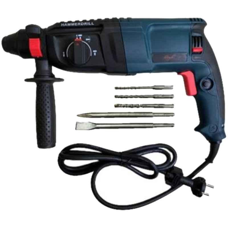 Zebra Z-D26MM 1250W 26mm 900rpm Blue Rotary Hammer Drill with 3 Drill & 2 Chisel Bits