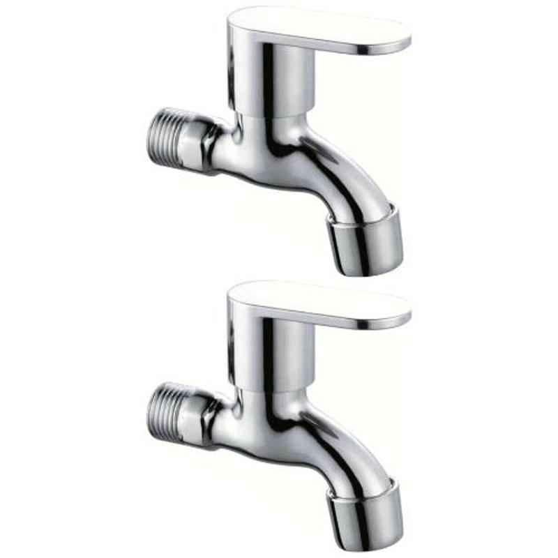 Drizzle SoloMini 2 Pcs Brass Chrome Finish Silver Bib Cock Set with Foam Flow, BIBSOLOMINI2