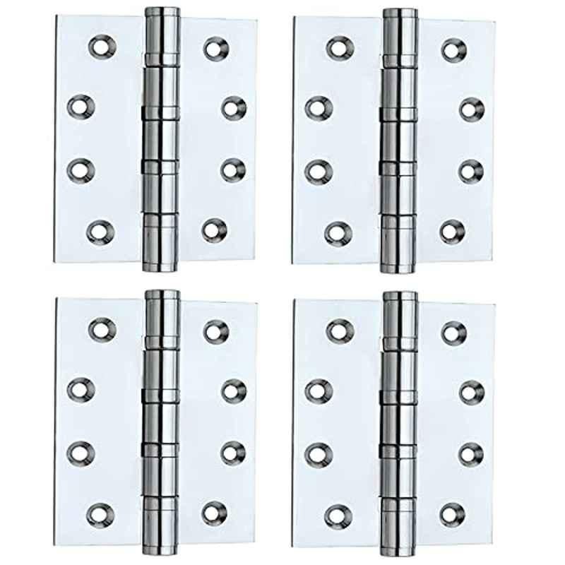 Screwtight 4 inch Brass Chrome Plated Square Ball Bearing Butt Hinge, B170601CP-4 (Pack of 4)