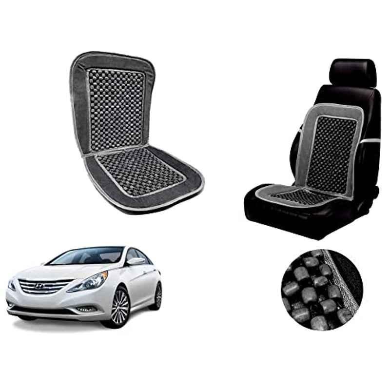 Auto Pearl PU, Velvet & Wooden Beads Grey Rectangular Seat Cushion for Hyundai Sonata