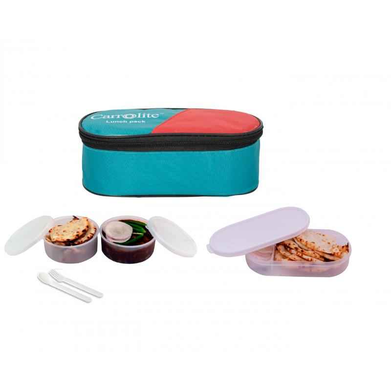 Carrolite 650ml 3-in-1 Blue & White Plastic Lunchbox, White_P-38