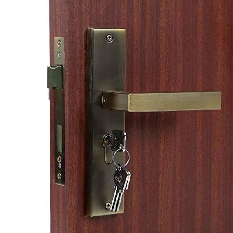 Homexpert LB-201 8 inch Stainless Steel Antique Brass Finish Cylindrical Plate Both Side Key Mortise Door Lock Set