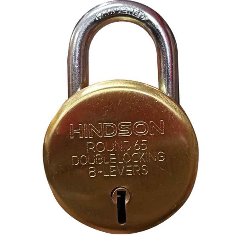 Hindson 65mm 8 Lever Round Padlock with 3 Keys, HIN-GOLD 65