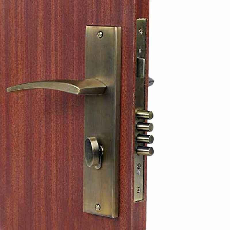 Homexpert Lobos 10 inch 60mm Stainless Steel Antique Brass Finish Cylindrical Plate One Side Key Mortise Door Lock Set