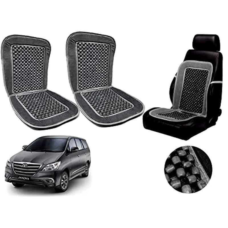 Auto Pearl PU, Velvet & Wooden Beads Grey Rectangular Seat Cushion for Toyota Innova 2013-2015 (Pack of 2 )