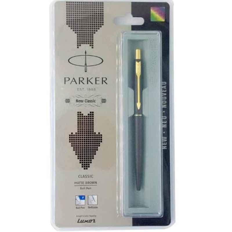 Parker Blue Ink Classic Matte Brown GT Ball Pen