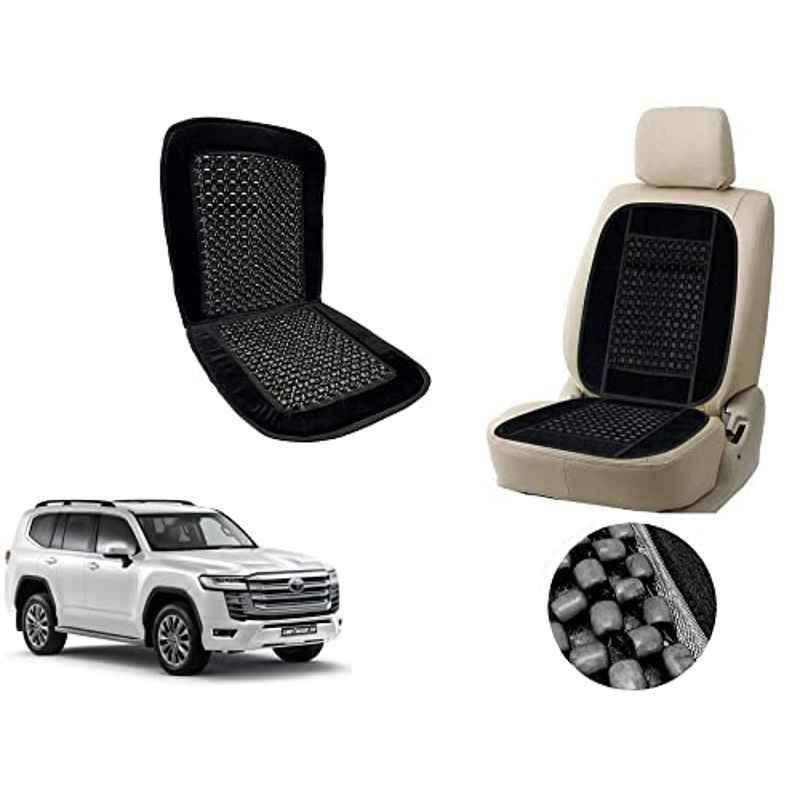 Auto Pearl PU, Velvet & Wooden Beads Black Rectangular Seat Cushion for Toyota Land Cruiser