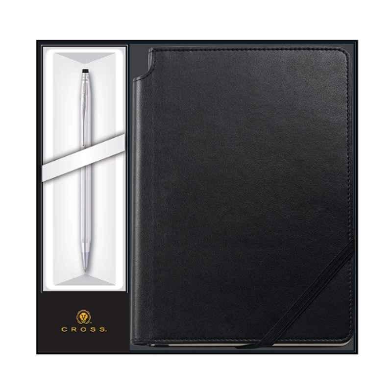 Cross Classic Century Black Ink Chrome Finish Ball Pen with Black Journal Notebook, 3502/1M