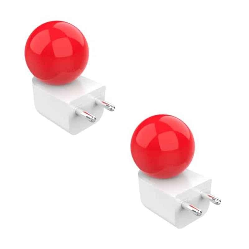 Fybros Bloom 0.5W Polycarbonate Red Round LED Night Bulb with Plug & Play, FLS5293B (Pack of 2)