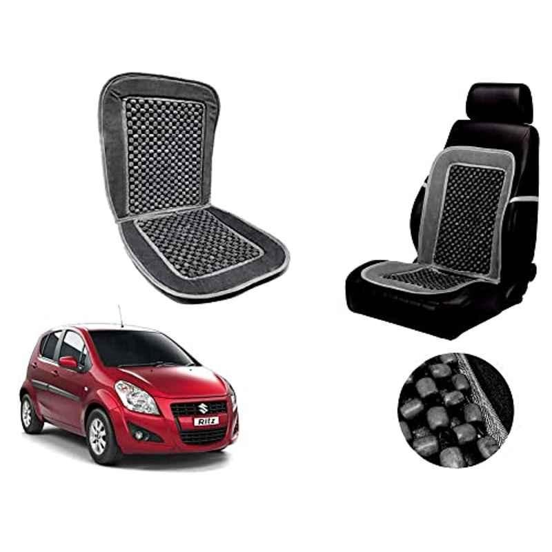 Auto Pearl PU, Velvet & Wooden Beads Grey Rectangular Seat Cushion for Mercedes Benz S-Class