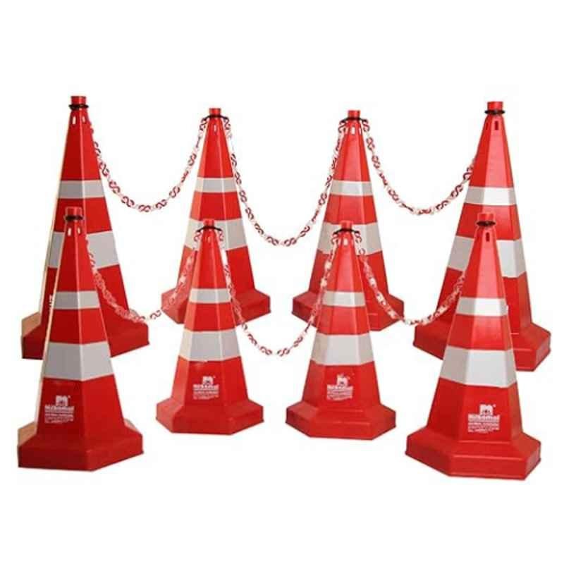 Nilkamal 750mm Red Road Traffic Safety Cone with 8m Chain & Hook (Pack of 8)