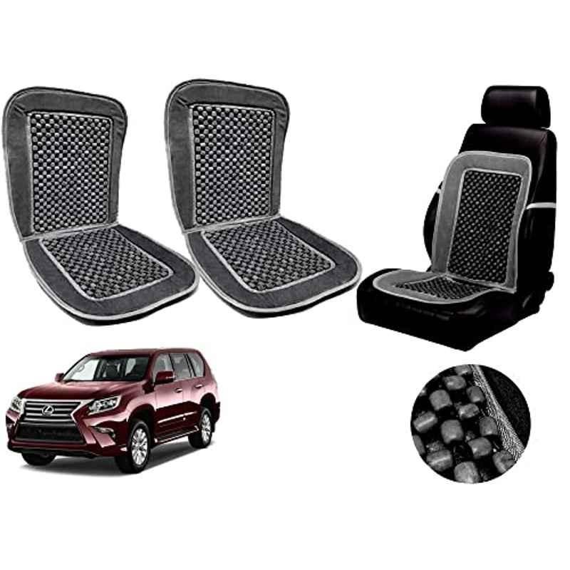 Auto Pearl PU, Velvet & Wooden Beads Grey Rectangular Seat Cushion for Toyota GX (Pack of 2 )