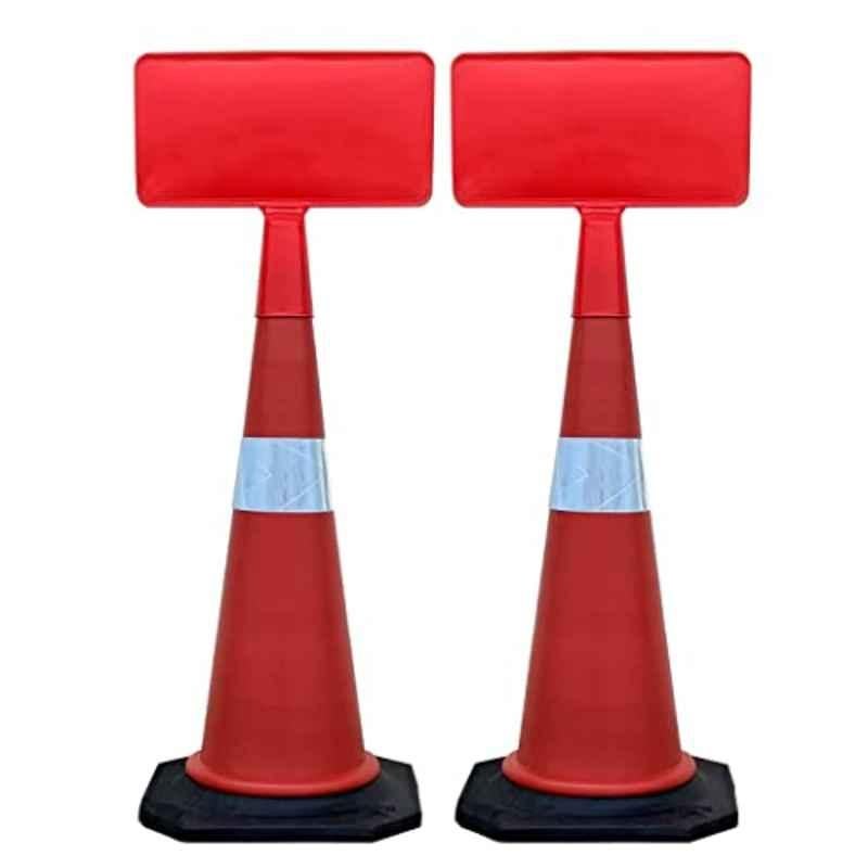 Ladwa 750mm Red Normal Road Traffic Safety Cone with Sign Plate (Pack of 2)