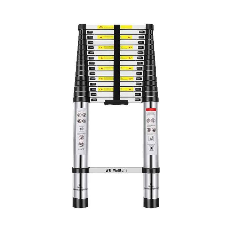 Welbuilt 23ft 18 Step Aluminium Foldable Telescopic Ladder with Stabilizer Bar