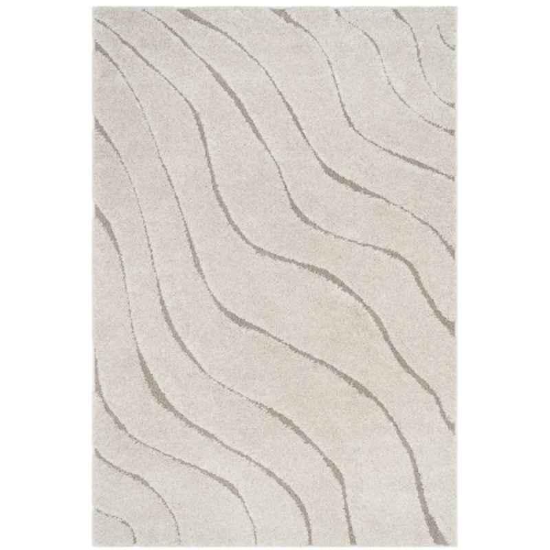 Carpetify 3x5ft Ivory & Beige Abstract Wavy Design Shaggy Carpet, 1224YQX029I