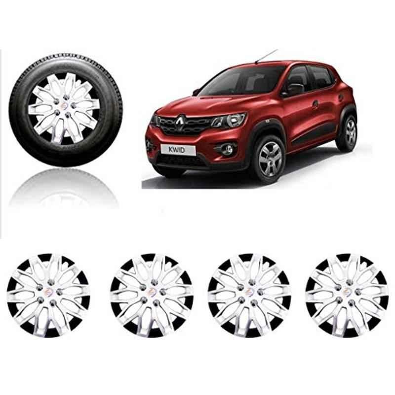 Auto Pearl 4 Pcs 13 inch ABS Silver & Black Car Wheel Cover Set for Renault Kwid