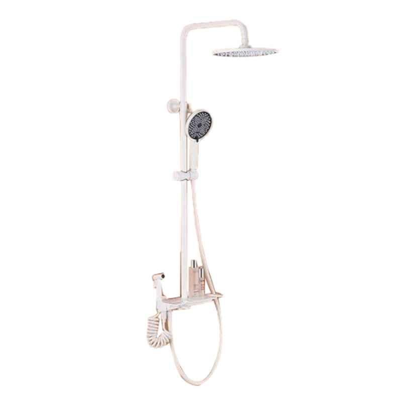 NextGen 4 Function Brass Brushed Finish Rainforest Thermostat Shower Set with Water Pressure Pump