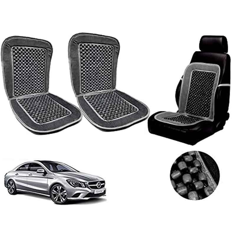 Auto Pearl PU, Velvet & Wooden Beads Grey Rectangular Seat Cushion for Mercedes Benz CLA-Class (Pack of 2 )