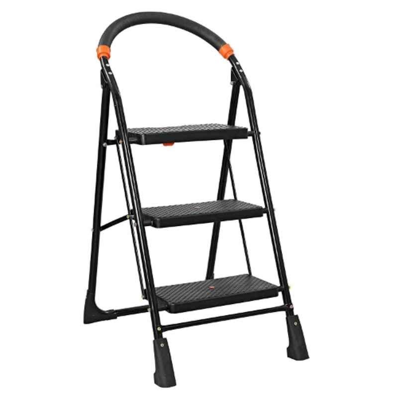 Alnico 3 Steps Steel & Virgin Plastic Black Ladder with Platform, KPL3
